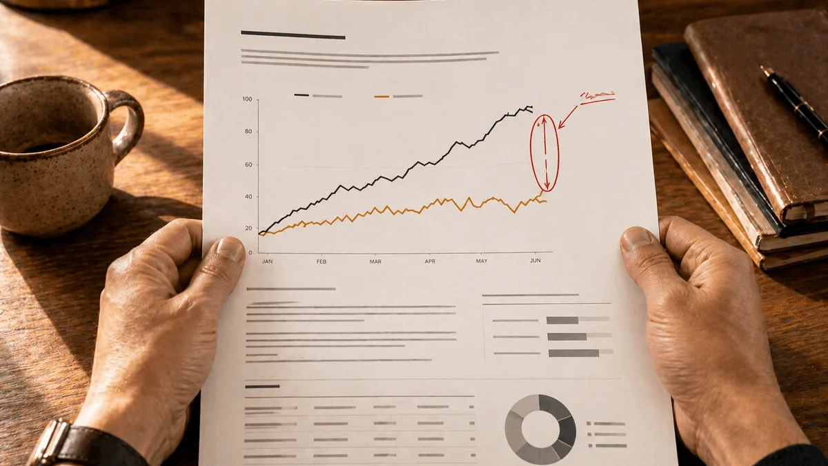 A weekly project status update with annotations marking vague phrases and missing dependencies — AI-assisted status synthesis for executive oversight