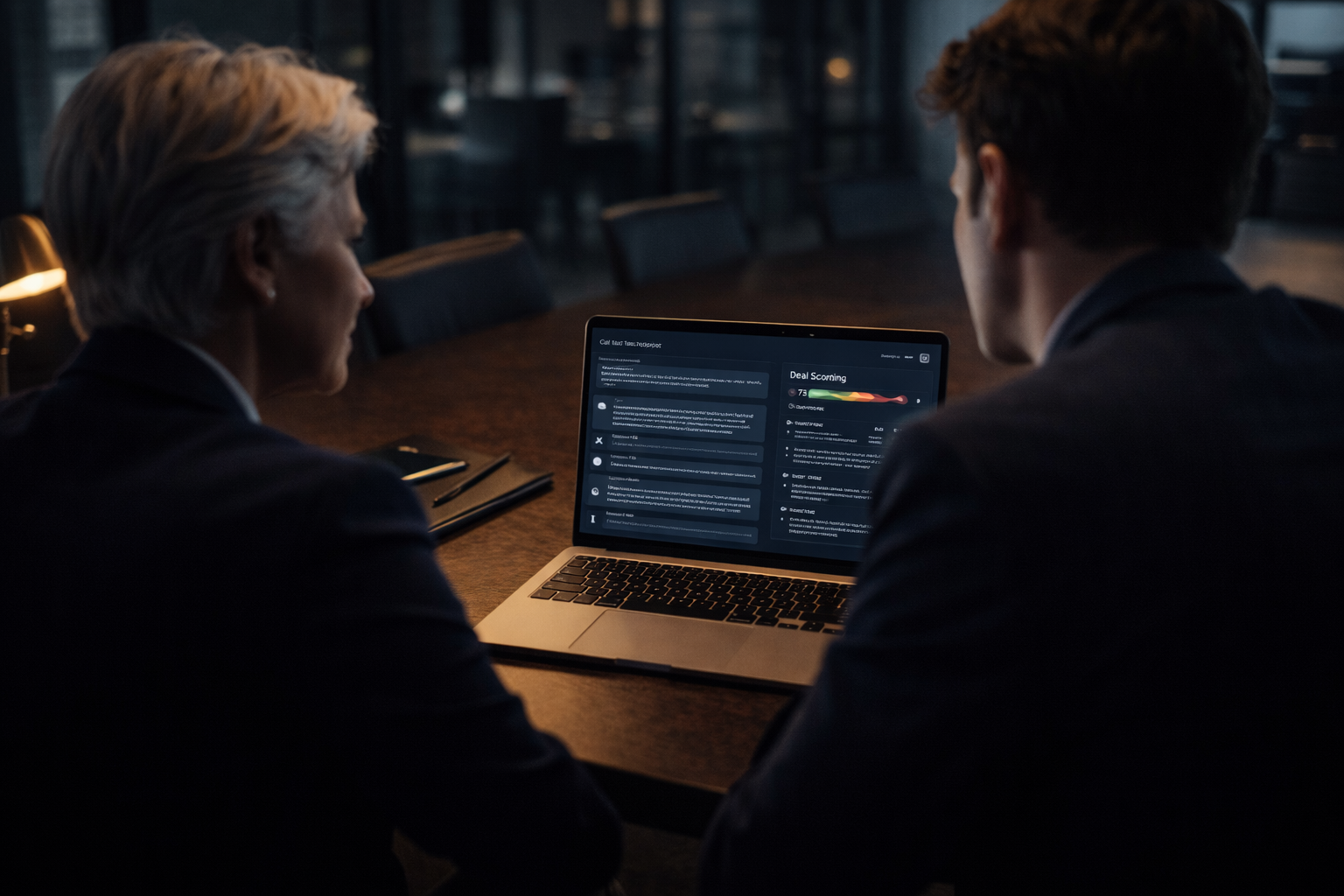 Sales manager coaching a rep and reviewing deal notes together